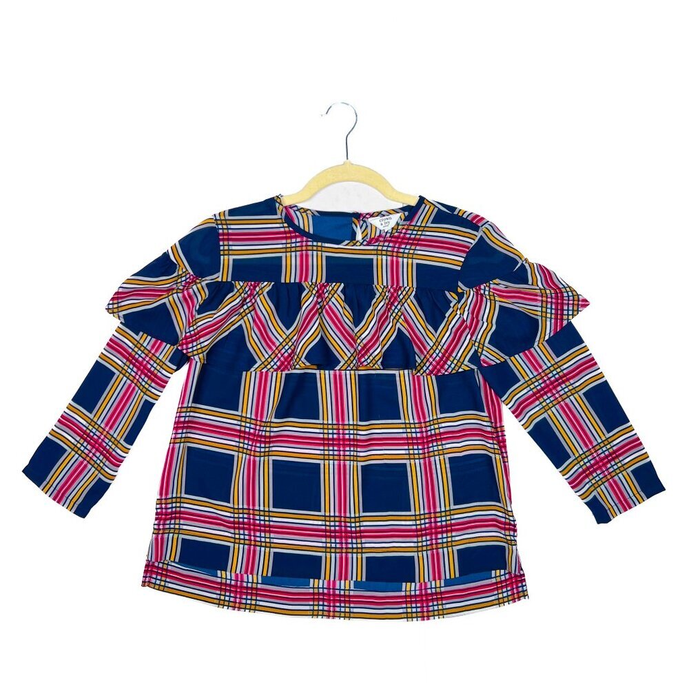 Crown‎ and Ivy Petite Plaid Blouse 3/4 Sleeve Ruffle Size PP (XS) - Picture 2 of 8